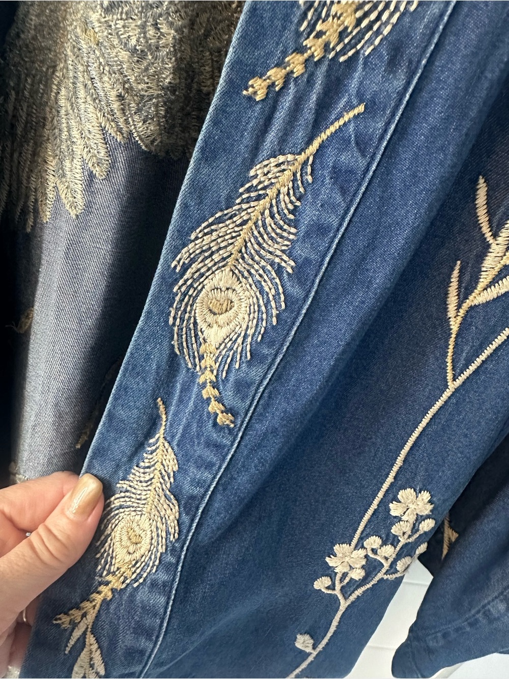 Johnny Was Workshop Embroidered Navy Blue Jean Kimono Crane - Picture 6 of 10